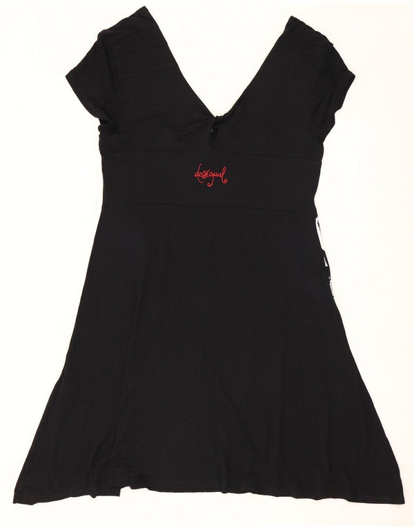 Desigual Robe trapèze graphique pour femme UK 18 XL Noir Floral Viscose