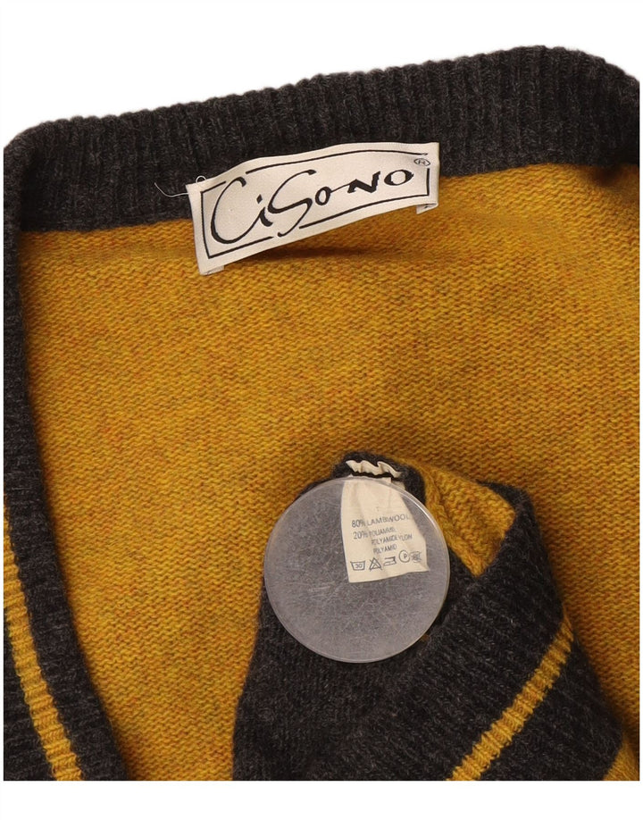 vintage Mens Cardigan Sweater Grande laine colorblock gris