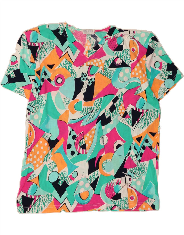 BIAGGINI Womens Abstract Pattern T-Shirt Top IT 48 XL Multicoloured Cotton Vintage Biaggini and Second-Hand Biaggini from Messina Hembry 