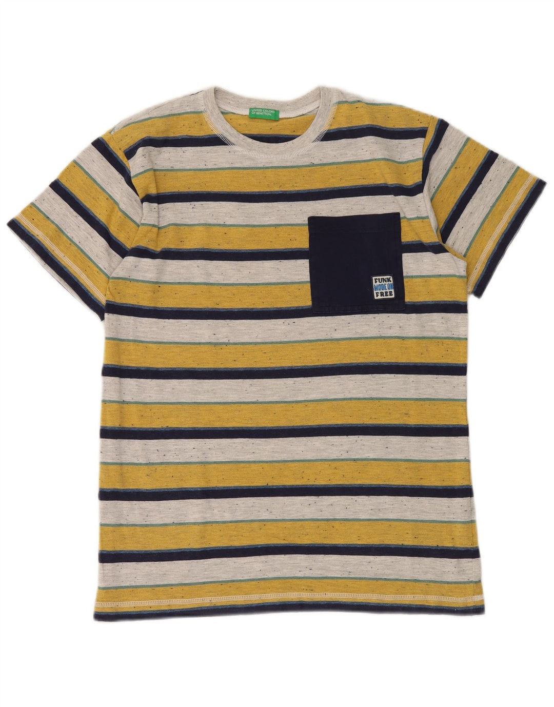 BENETTON Boys T-Shirt Top 13-14 Years 3XL Multicoloured Striped Polyester