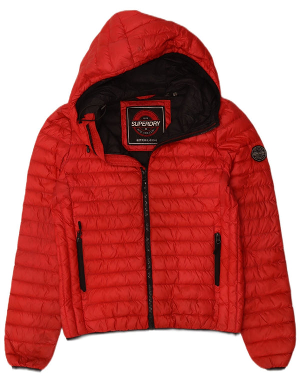 SUPERDRY Veste matelassée à capuche pour femme UK 14 Large Rouge Polyester