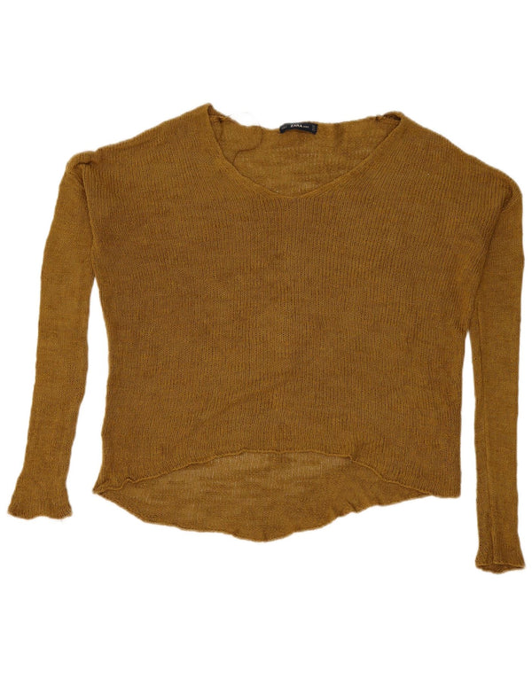 Zara Womens See Through Boat Neck Jumper Sweater UK 10 Small Brown