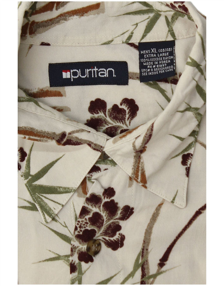 PURITAN Chemise à Manches Courtes Homme XL Blanc Floral Viscose