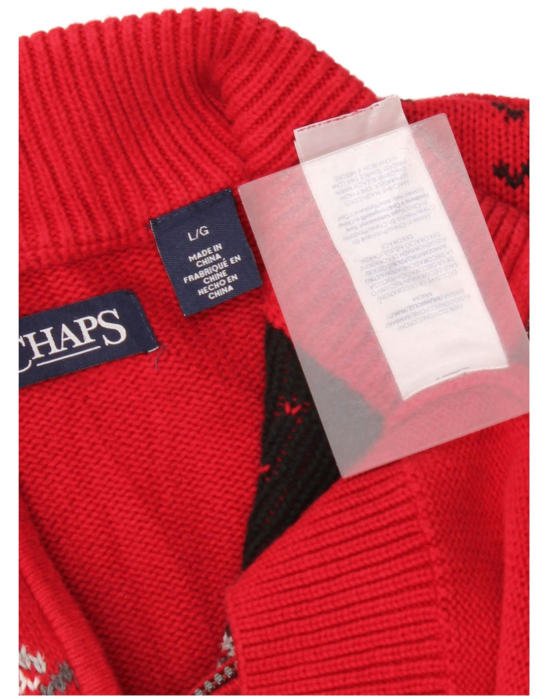 Chaps Pull col zippé pour homme en coton Fair Isle Rouge Taille L
