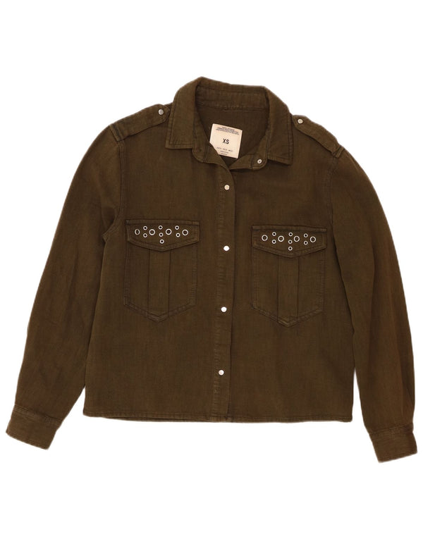 Zara Chemise militaire surdimensionnée pour femme UK 6 XS Vert