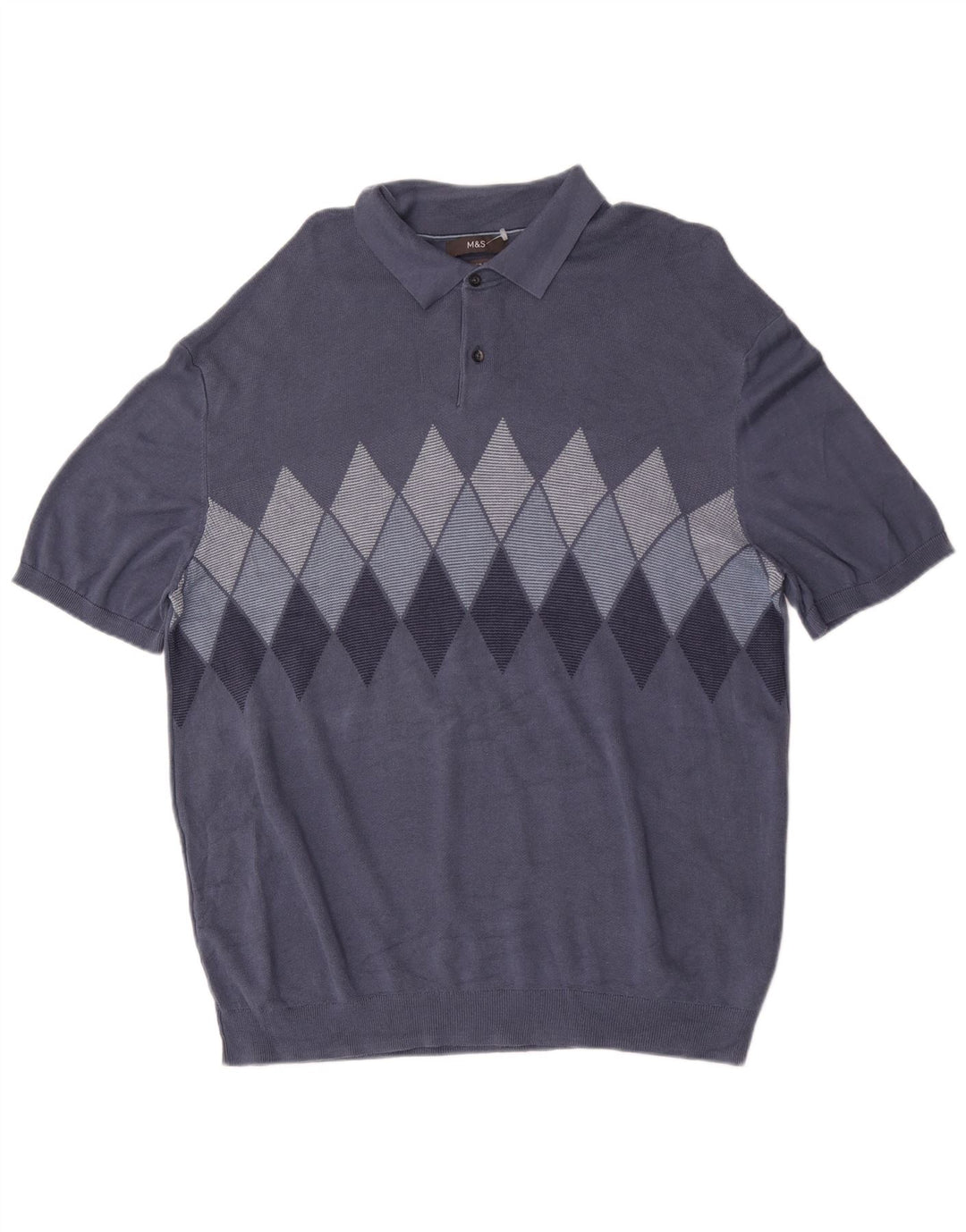 Marks & Spencer Pull à col polo pour homme 2XL Bleu Argyle/Diamant