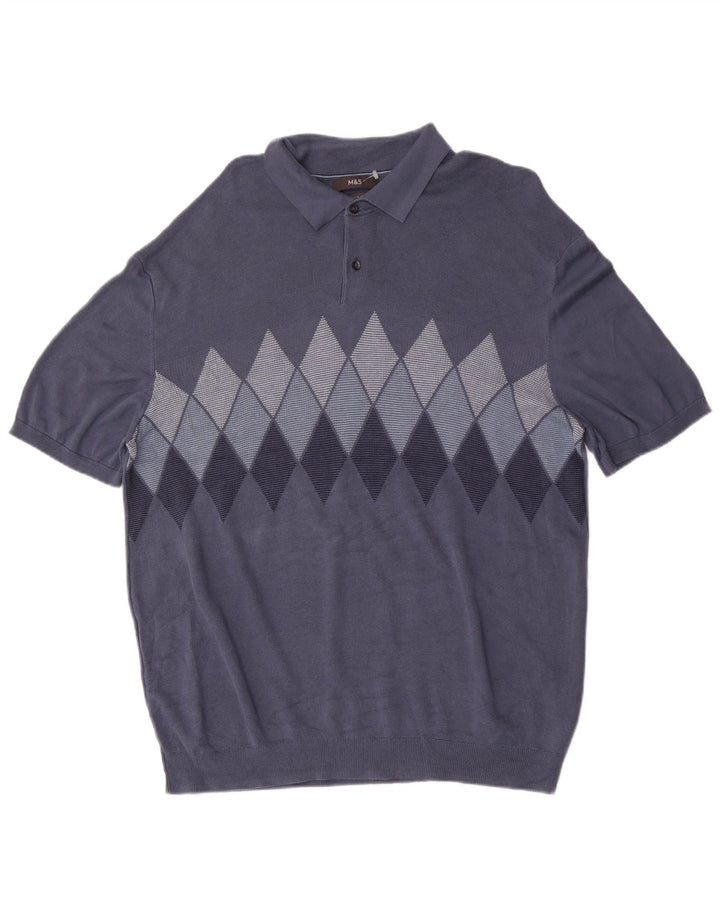 Marks & Spencer Pull à col polo pour homme 2XL Bleu Argyle/Diamant