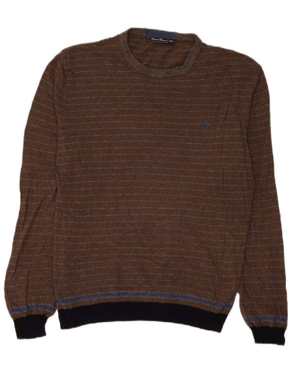 Conte of Florence Pull à col rond pour homme 3XL Marron Colorblock