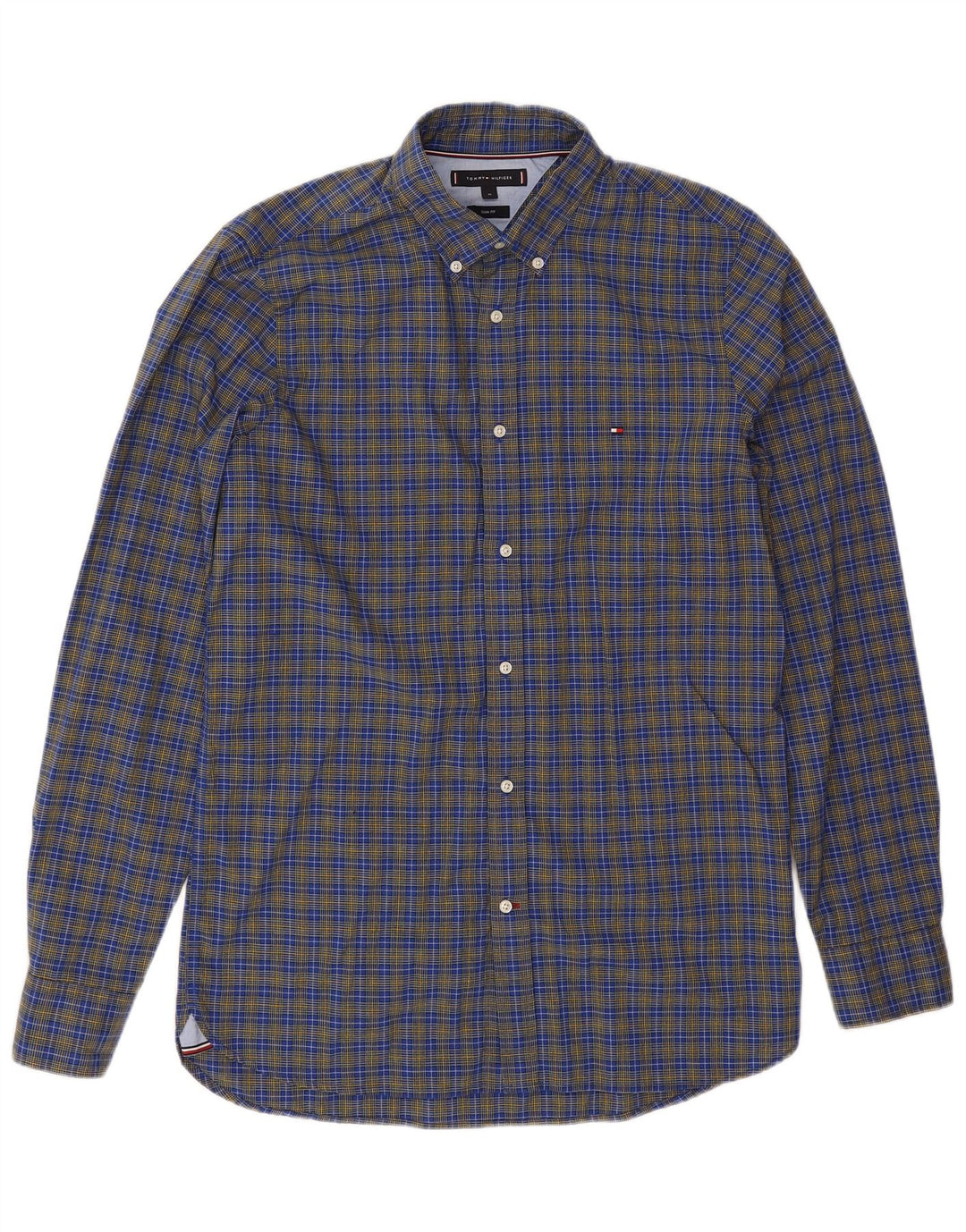 Tommy Hilfiger Chemise Slim Fit Homme Bleu Moyen à Carreaux Coton