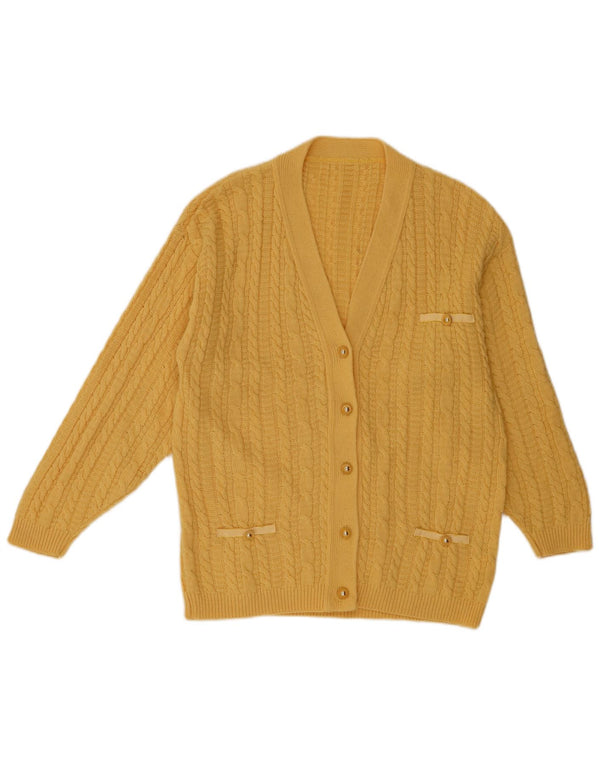 VINTAGE Femme Cardigan Pull UK 16 Grande Laine Jaune
