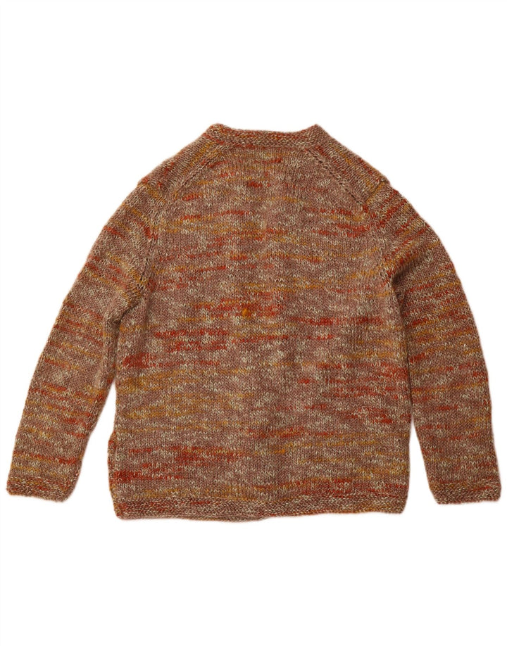 VINTAGE Femme Cardigan Ouvert Pull UK 12 Brun Moyen Moucheté
