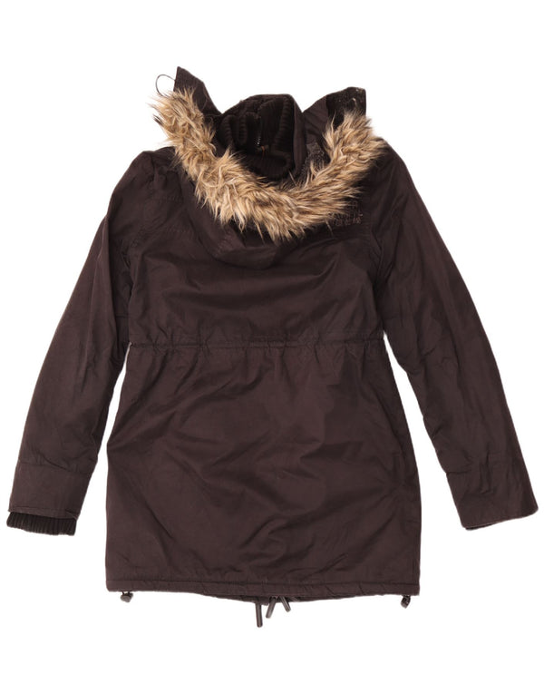 Superdry Parka à capuche graphique pour femme UK 16 Large Noir Coton