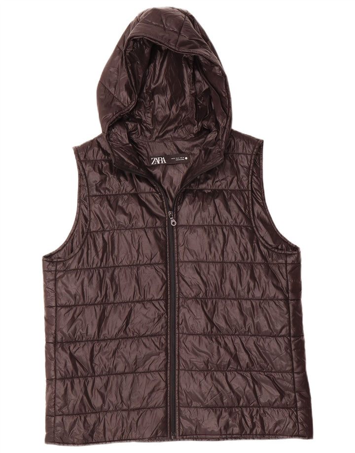 Zara Gilet rembourré à capuche pour femme UK 44 Medium Noir Polyester