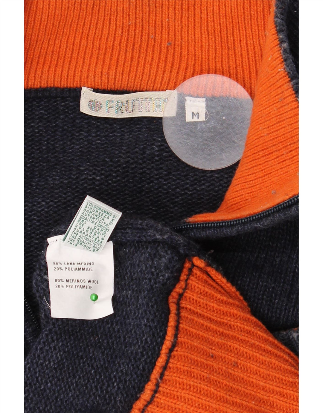 VINTAGE Pull col zippé homme laine bleu marine moyen