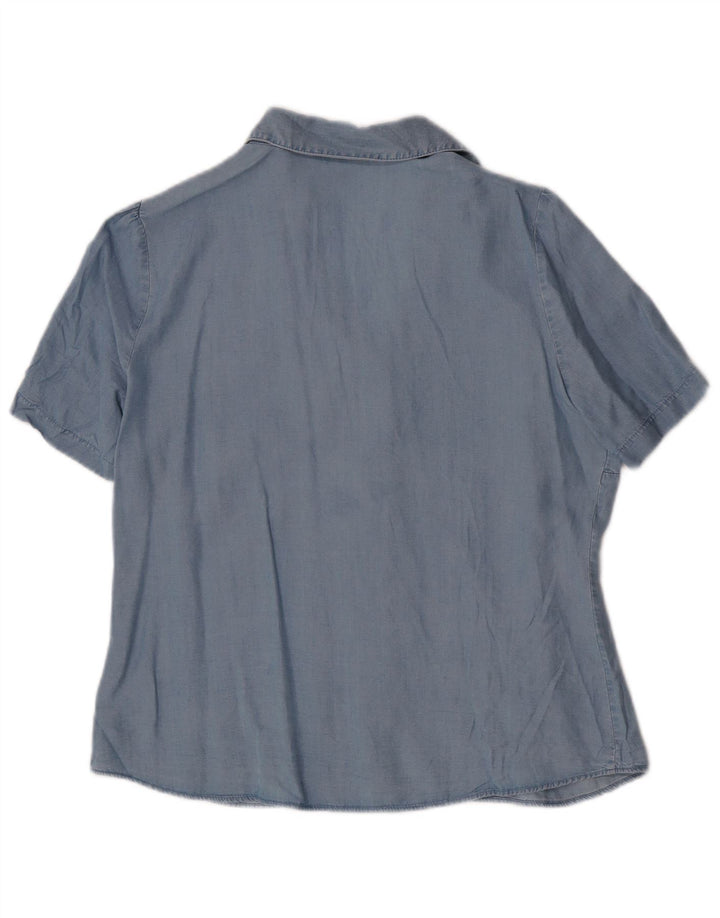 MARKS & SPENCER Chemise à manches courtes pour femme UK 14 Large Bleu Lyocell