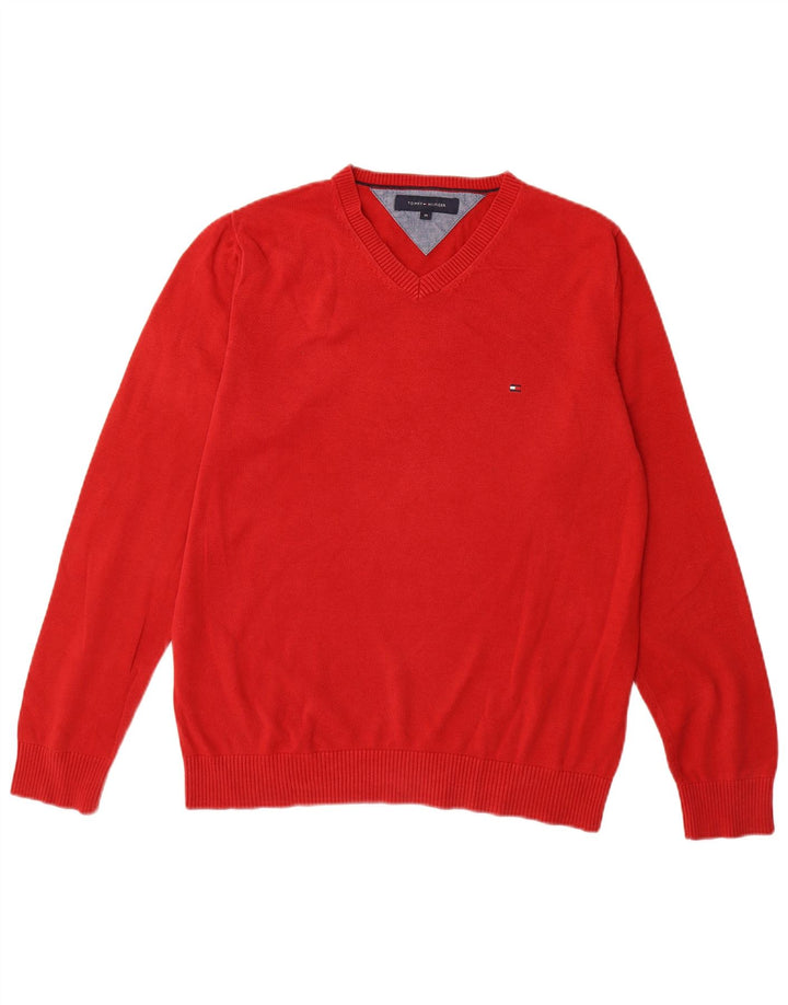 TOMMY HILFIGER Pull Col V Homme Rouge Moyen Coton