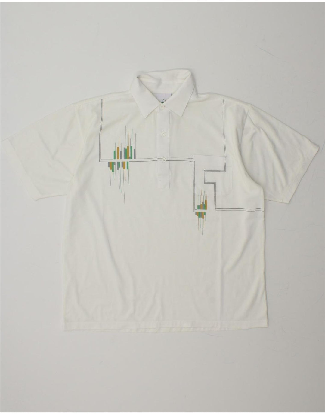 NEW FAST Mens Polo Shirt IT 48/50 Medium White Geometric Polyester Vintage New Fast and Second-Hand New Fast from Messina Hembry 