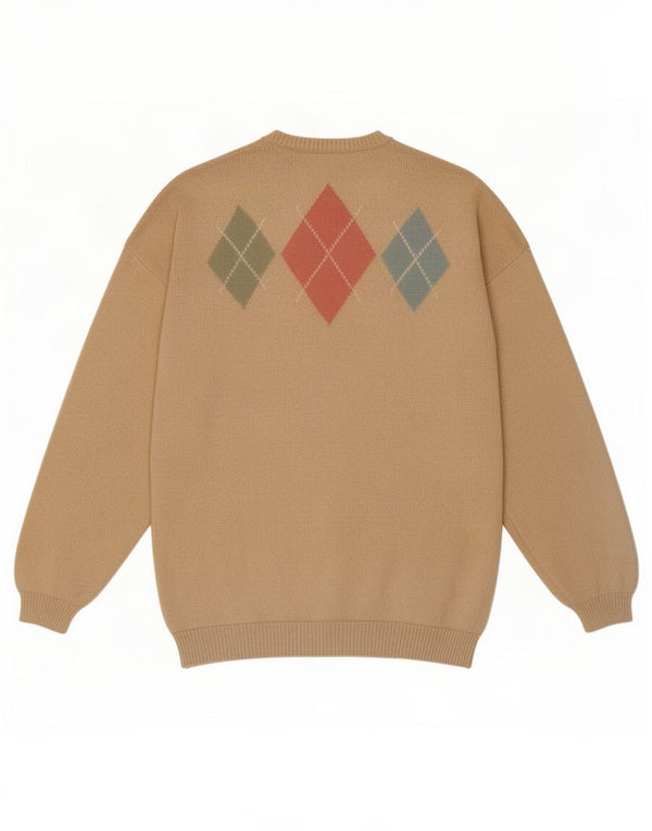 Tulchan Pull Cardigan pour Femme UK 14 Beige Moyen Argyle/Diamant Coton