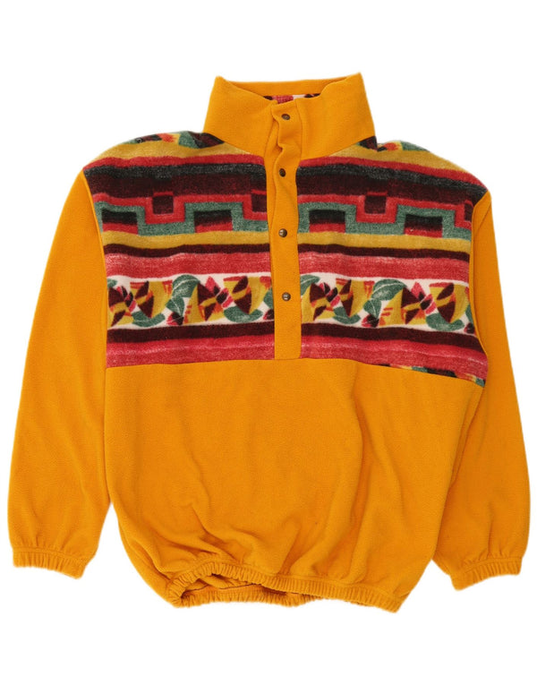 vintage Mens Button Neck Fleece Jumper XL Jaune Géométrique