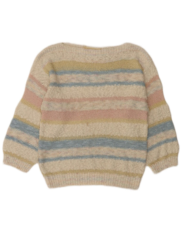 vintage Womens Boat Neck Jumper Sweater UK 12 Moyen Multicolore Rayé
