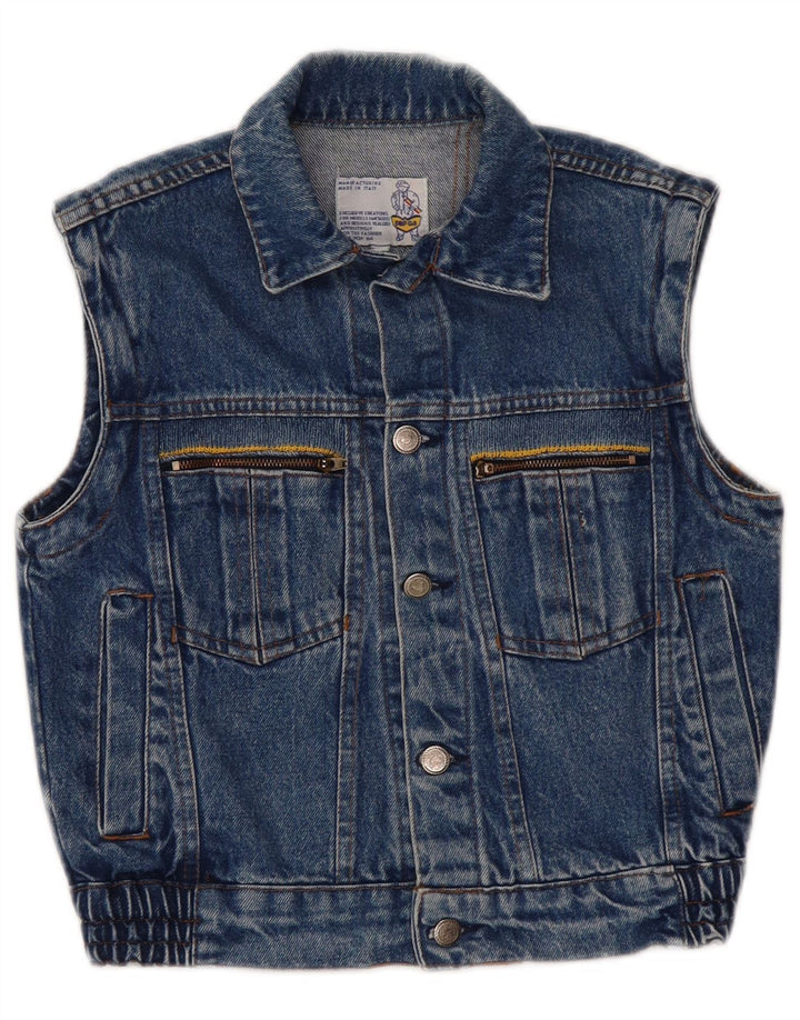 POP 84 Gilet court en jean pour femme UK 2 2XS Bleu