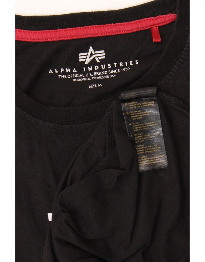 ALPHA INDUSTRIES Mens Graphic T-Shirt Top Medium Black Cotton Vintage Alpha Industries and Second-Hand Alpha Industries from Messina Hembry 