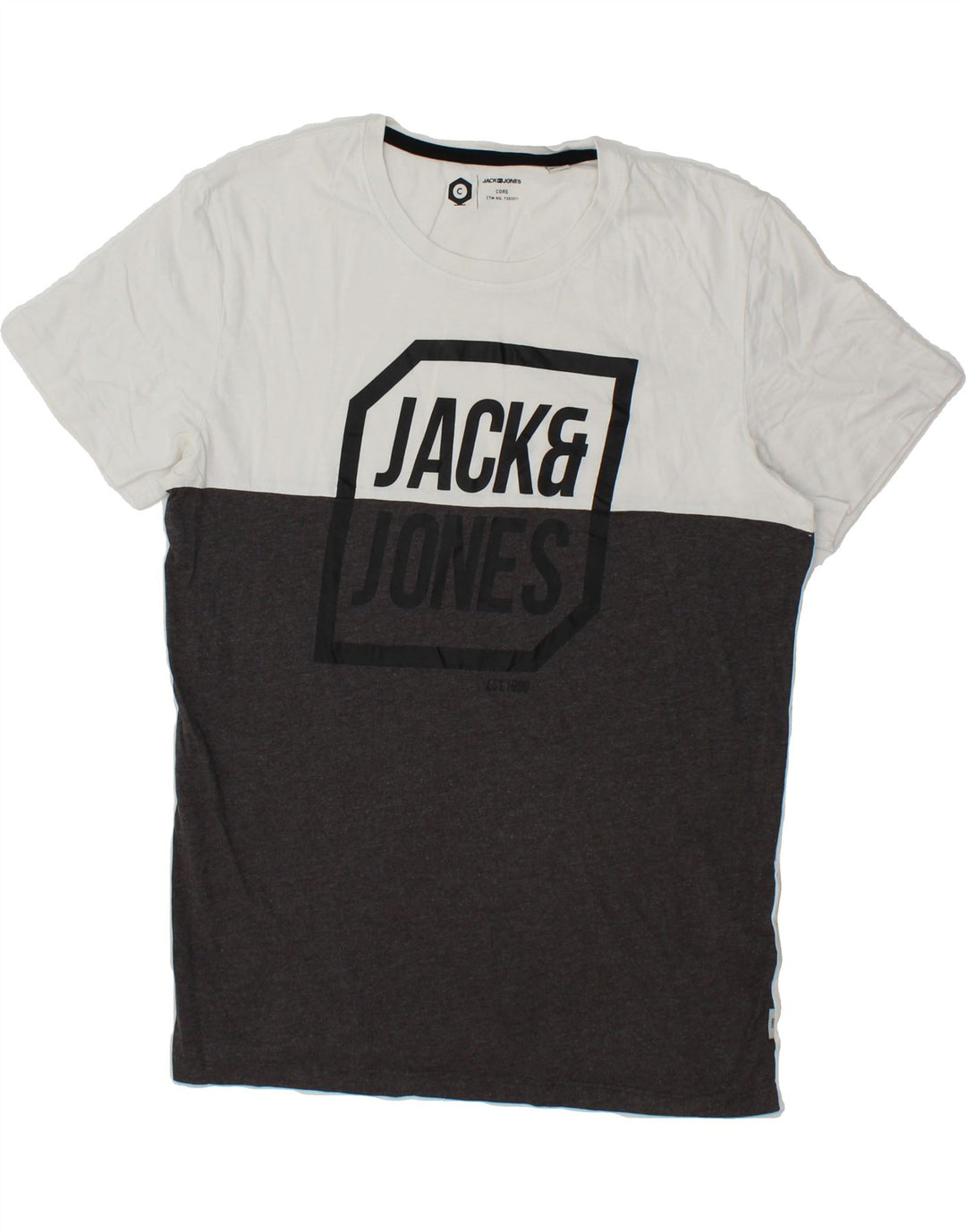 JACK & JONES Mens Graphic T-Shirt Top Medium Grey Colourblock Cotton Vintage Jack & Jones and Second-Hand Jack & Jones from Messina Hembry 