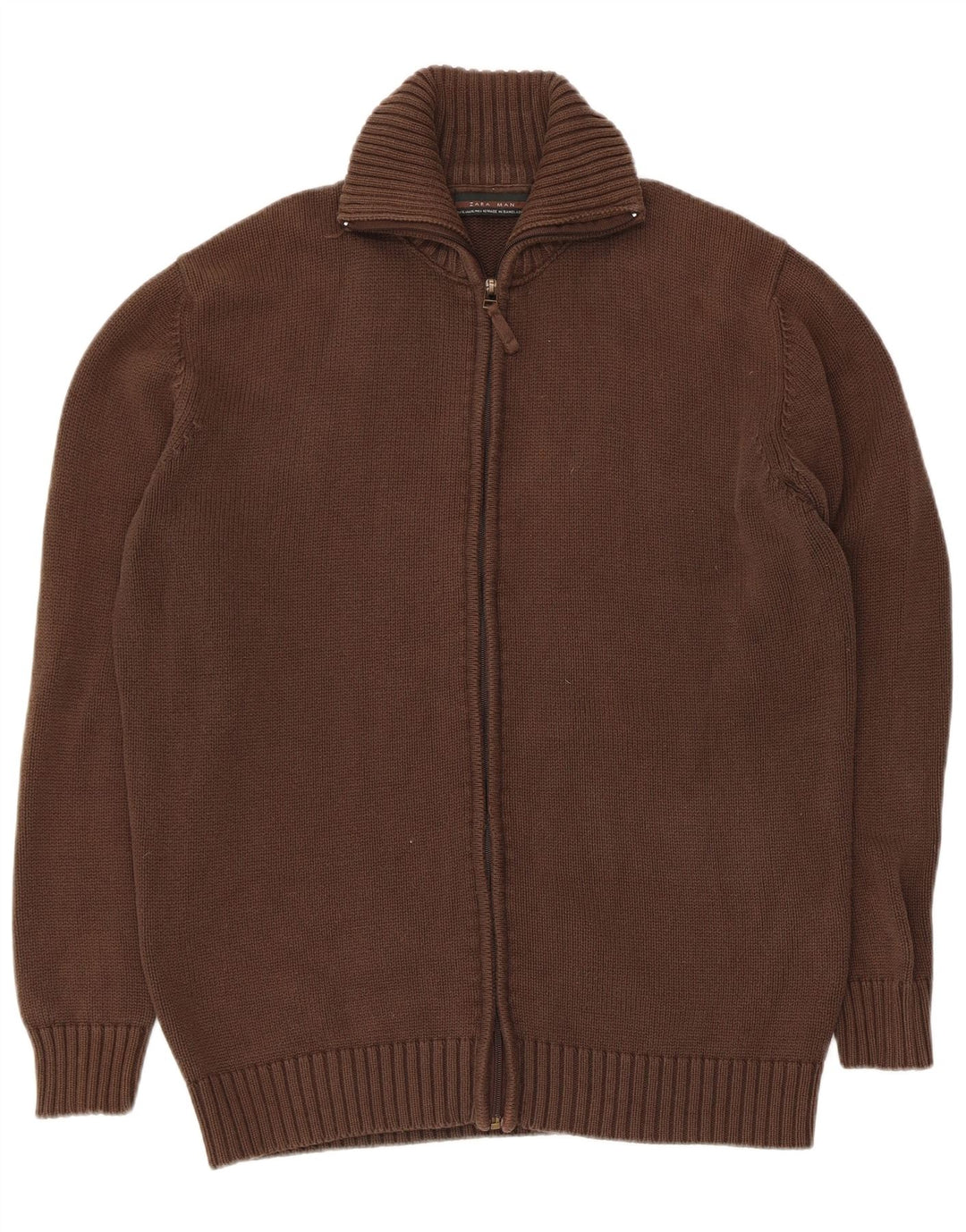 Zara Homme Cardigan Pull XL Marron Coton
