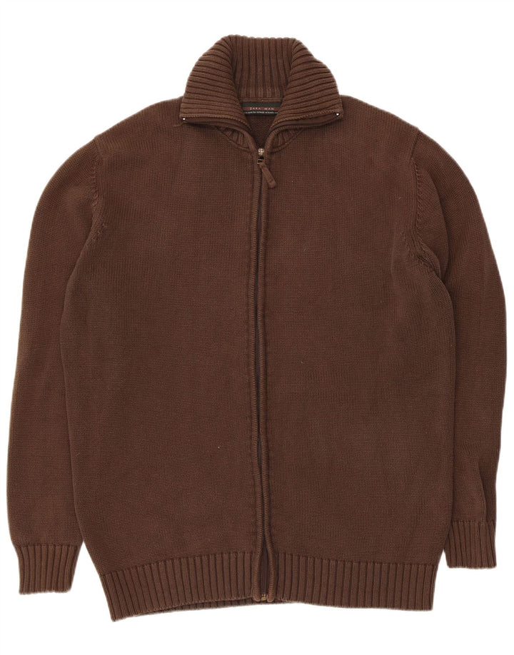 Zara Homme Cardigan Pull XL Marron Coton