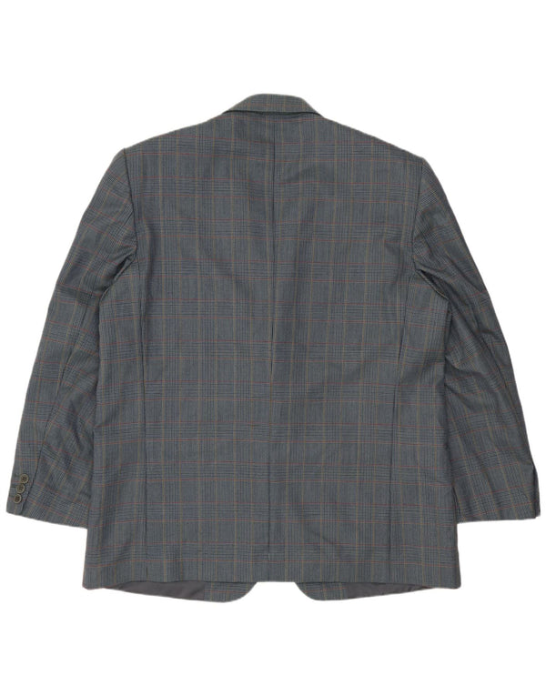 vintage Homme 2 Bouton Blazer Veste IT 54 2XL Bleu Pied-de-poule Laine Vierge