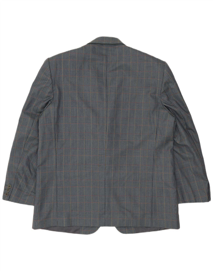 vintage Homme 2 Bouton Blazer Veste IT 54 2XL Bleu Pied-de-poule Laine Vierge