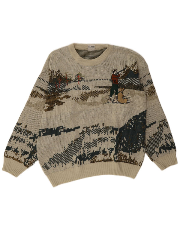 vintage Mens Hunting Crew Neck Jumper Sweater IT 52/54 Grande Nouveauté Verte