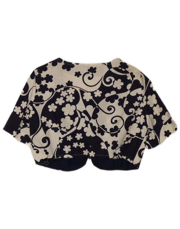 vintage Femmes Bolero Top UK 8 Petit Bleu Marine Floral