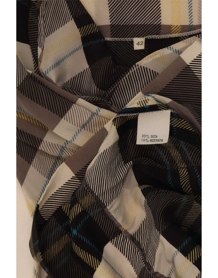 vintage Femme Blouse Oversize Top IT 42 Moyen Multicolore Check Soie