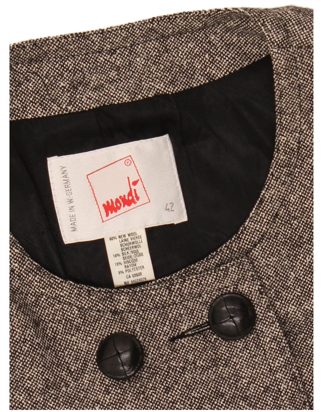 MONDI Veste Boléro Double Boutonnage Femme EU 42 Grande Laine Grise