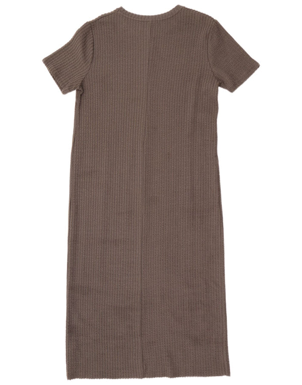 Zara Womens Trafaluc Robe pull à manches courtes UK 14 Large Coton Gris