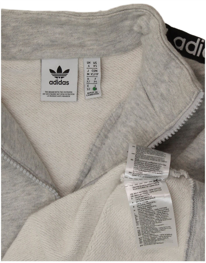 ADIDAS Sweat-shirt court à col zippé pour femme UK 6 XS Gris Coton