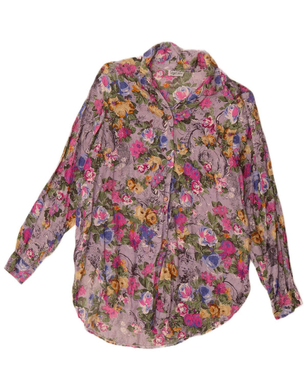 vintage Femme Chemise Blouse UK 14 Grand Floral Multicolore