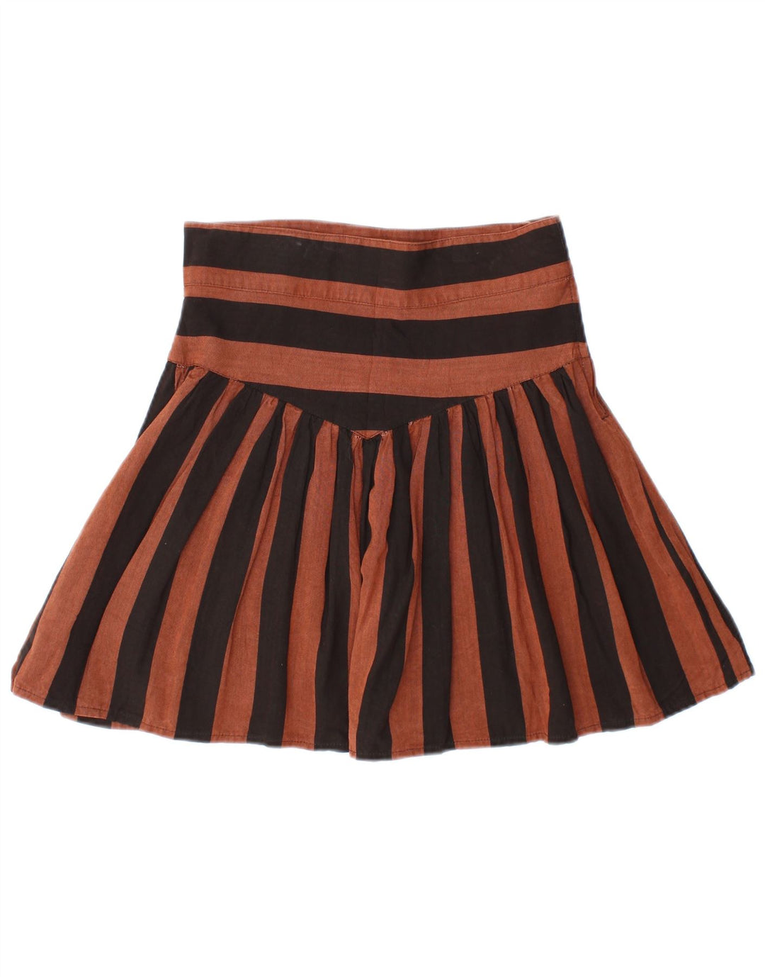 VINTAGE Mini jupe plissée femme IT 44 Medium W28 Viscose rayée marron