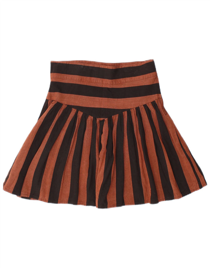 VINTAGE Mini jupe plissée femme IT 44 Medium W28 Viscose rayée marron