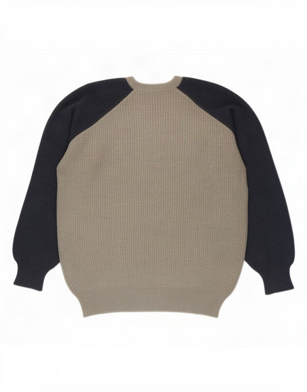 vintage Mens V-Col Jumper Pull Grand Gris Colorblock Acrylique