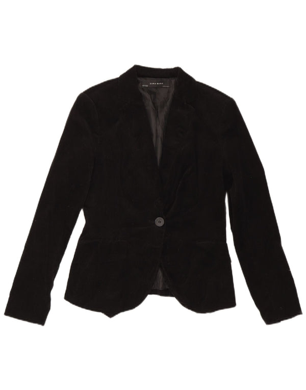 Zara Veste blazer en velours pour femme avec 1 bouton UK 10 Petit coton noir