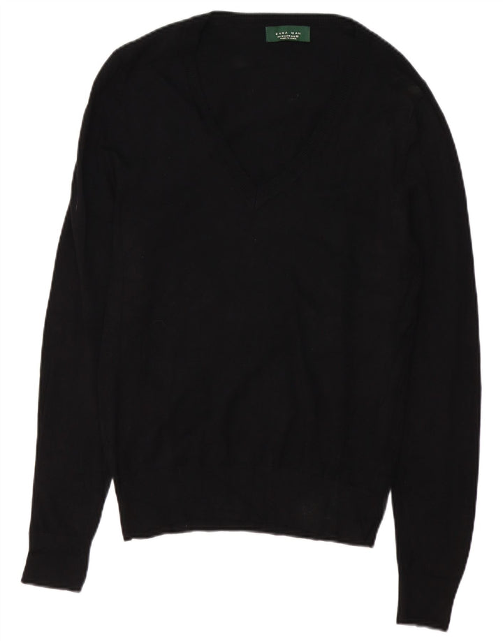 Zara Pull Col V Homme Noir Moyen