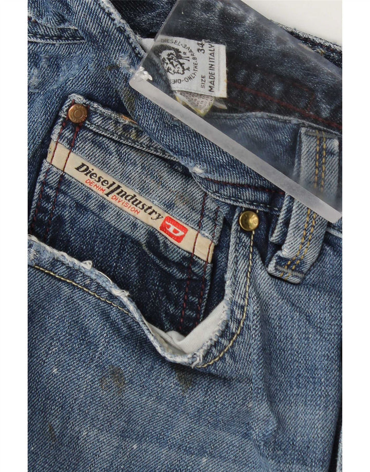Diesel Jean droit vieilli W34 L34 en coton bleu pour homme