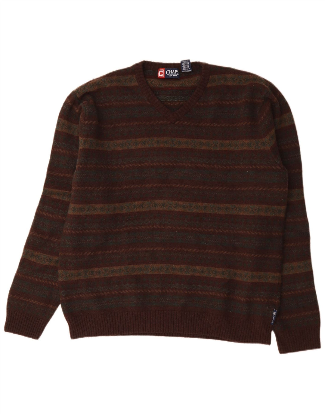 Chaps Pull col V pour homme en laine d'agneau Fair Isle multicolore
