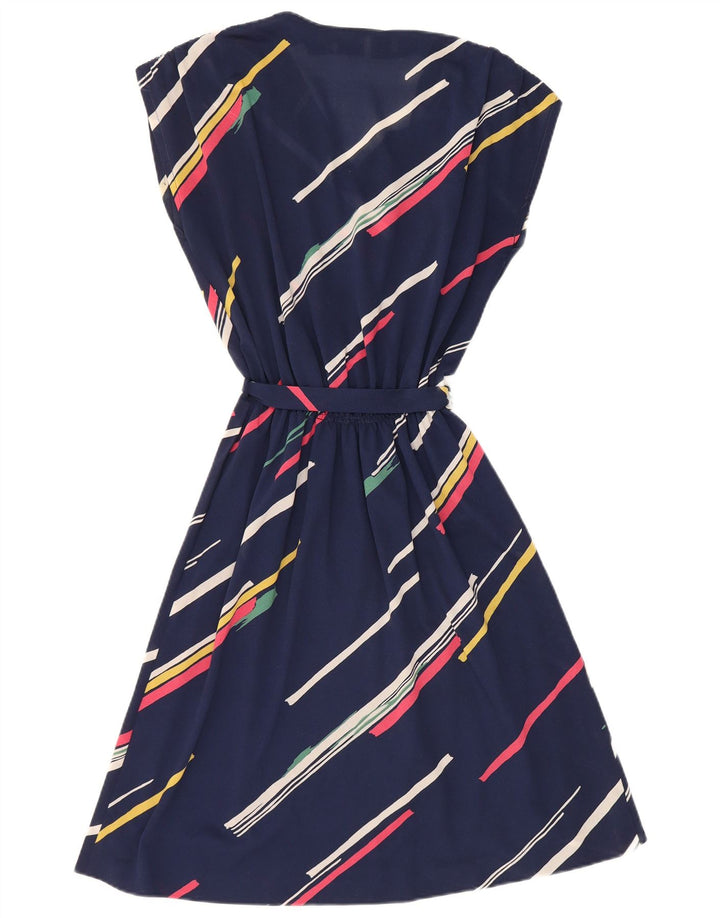 Robe trapèze femme vintage IT 42 Polyester rayé bleu marine moyen