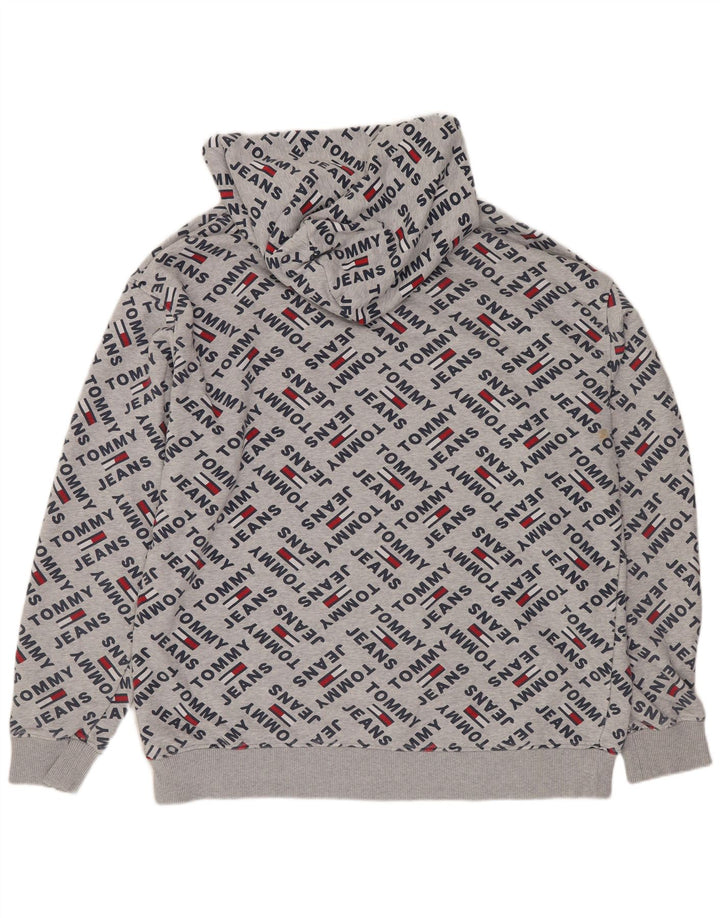 TOMMY HILFIGER Pull à capuche graphique pour homme Large Gris Coton