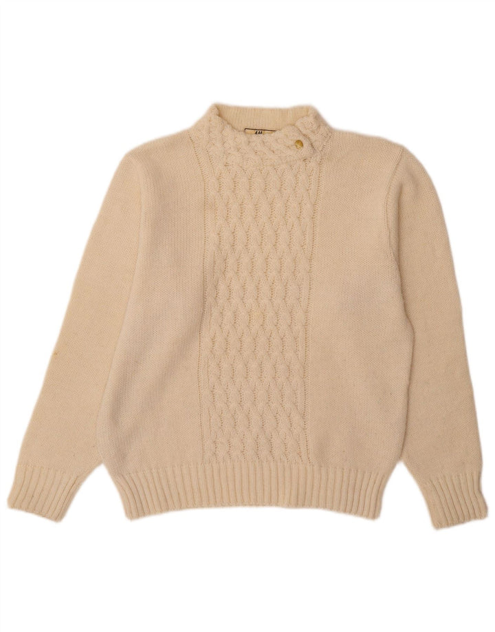 VINTAGE Pull col roulé femme UK 16 Large Off White