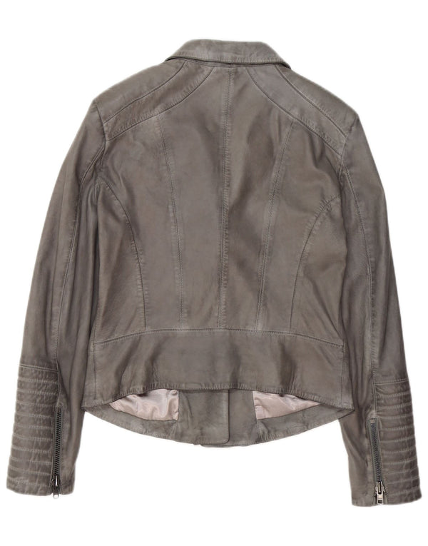 Veste motard en cuir femme vintage UK 12 Cuir gris moyen