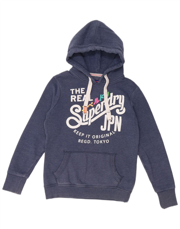SUPERDRY Pull à capuche graphique pour femme UK 14 Bleu marine moyen Coton